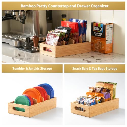 Small Bamboo Seasoning Packet & Tumbler Lid Organizer in Cabinet - size: Small