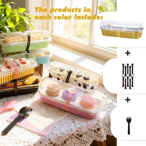 24 Pack Mini Loaf Pans, 7.5oz Mini Cake Pan & Mini Cupcake Pan Set – Disposable Aluminum Baking Pans with Lids, Spoons & Stickers, Premium Sturdy Gift Set for Cakes, Cupcakes, Desserts & Party Treats - color: Gold