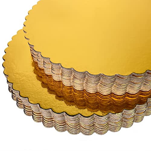 25-Pack 10 inch Sturdy Round Cake Boards, Gold Cardboard Cake Circles Plate Scalloped Base,Pack of 25 (Gold)