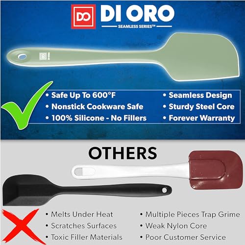 DI ORO Silicone Spatula Set - 600F Heat Resistant, 3-Pc Sage - color: Sage