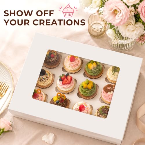 LotFancy 12pcs Cupcake Boxes, 12 Count Bakery Boxes with Windows & Inserts