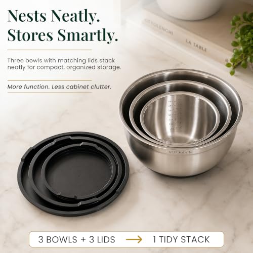Bellemain Stainless Steel Mixing Bowls with Airtight Lids Set - Set of 3 - size: 3 Piece