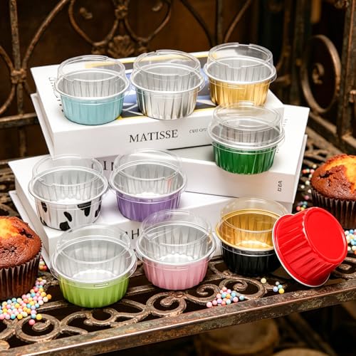 50 Pack 5oz Mini Cake Pans with Lids, Dark Green - color: Dark Green, size: Round