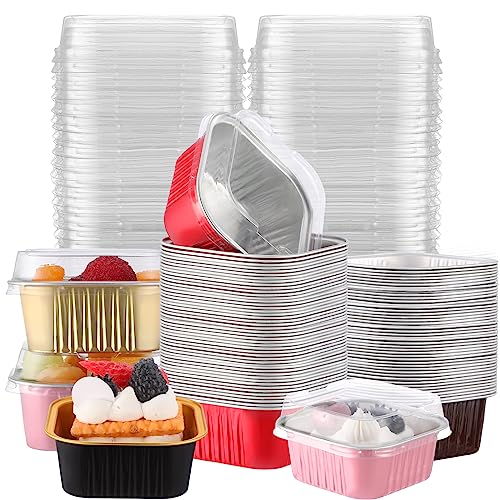 Skylety 100 Pcs 5oz Mini Square Cake Pans with Lids, Multicolor - color: Multicolor