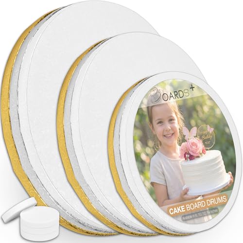 0.5" Cake Drums 8, 10 & 12 Inch (9 Pack) in White, Silver & Gold Color Set - color: White + Silver + Gold