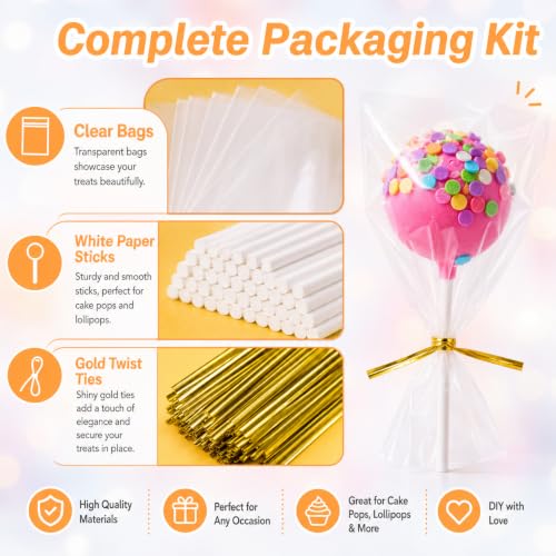 RAINFLOW 600 Pcs Cake Pop Sticks and Wrappers Kit for Candy and Parties