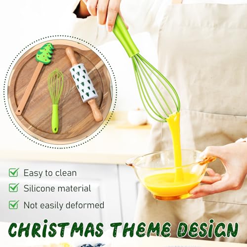 Healifty Kids Cooking Baking Set: Silicone Mini Whisk Wooden Rolling Pin Utensils Accessories Spatula Baking Tool for Toddler Christmas Home Kitchen and Serving 3Pcs