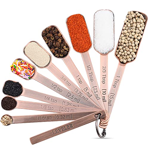 Measuring Cups and Spoons Set, Copper Measuring Cups and Spoons Set for Dry & Liquid, Metric&US 7 Stainless Steel MeasureR Cup&9 Spoon Leveler & Measure Enquivalents for Kitchen & Baking - color: Copper