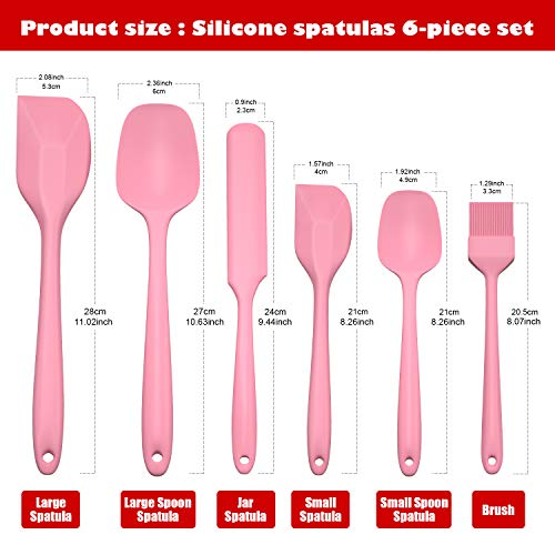 Heat Resistant Silicone Spatulas Set 6pcs, Seamless Design Non-Stick Mixing Spatulas with Stainless Steel Core, Premium BPA-Free Rubber Spatula Baking Cooking Utensile for Home Kitchen BBQ (pink) - color: Pink