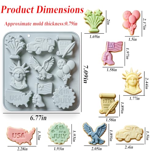 2 Pack Independence Day Silicone Molds, 9-Cavity 4th of July Theme Chocolate Molds Shape Tray for Jello, Mini Cakes, DIY Desserts, Candy, Ice, Pudding, Baking Resin Craft Decor