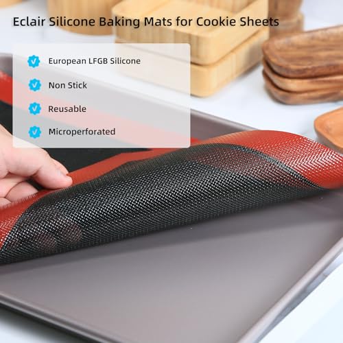 Perforated Silicone Baking Mat for Jelly Roll Pan, Non-Stick Eclair Baking Mat for 10 x 15-inch Tray Pan, 2 Pcs Mesh Cookie Sheet Liner for Homemade Bread, Sugar Cookie and Pastry - size: (14.5'' x 9.6'') Jelly Roll