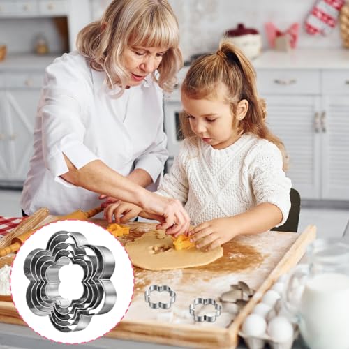 Flower Cookie Cutter Set, 3.1 Inch, 2.7 Inch, 2.3 Inch, 2 Inch, 1.5 Inch -5 Pcs Fondant Biscuit Cutters Sturdy Stainless Steel Six Petal Spring Flower Cookie Cutters Shapes Molds