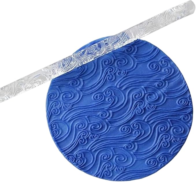Embossing Acrylic Clear Rolling Pin Sea Wave Effect Texture Cake Decorating Baking Rolling Pin Baking Tools and Accessories