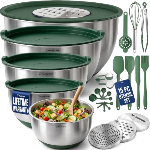 28pc Stainless Steel Mixing Bowls with Lids Set, 1.5-5 Qt, Green - color: Utensils - Green