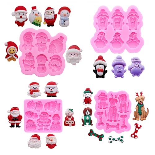 4PCS Christmas Theme Silicone Mold Snowflake Christmas Tree Snowman Bell Creative Baking Chocolate Cake Dessert Decoration Mold DIY Resin Jewelry Accessories Silicone Molds SD-82-515-540-548 - color: Style A