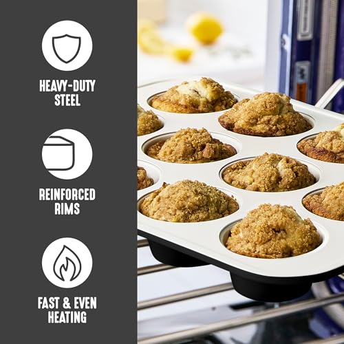 GreenLife 12 Cup Ceramic Nonstick Muffin Pan, Black - color: Black, size: 12 Cup Muffin Pan
