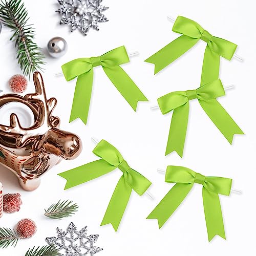 Meseey 50 Pcs 3 Inches Satin Ribbon Bows with Twist Tie Apple Green Pretied Premade Craft Bows for Treat Bags Gift Wrapping Baby Shower Brithday Christmas Party (3", Apple Green) - color: Apple Green