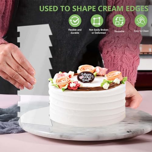 SenseYo 7 Pcs Acrylic Cake Scraper 9.5 Inch Large Icing Cream Frosting Smoother Comb Double Sided Patterned Edge Stripe for Cake Decorating Mousse Butter Baking Projects - size: 7