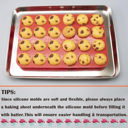 24 Cups Silicone Mini Muffin Pan Set, Nonstick Mini Cupcake Pans, BPA Free Small Muffin Tin for Baking, Set of 2 (Red+Red) - color: Set of 2--24 Cups (Red+Red)