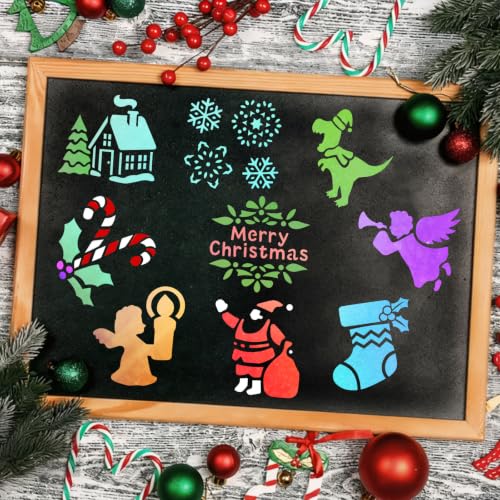 72 PCS Christmas Stencils for Painting - 3x3 Inch Santa Claus Snowflake Christmas Tree Reusable Xmas Painting Templates on Wood, Glass, Fabric, Window Door Decor DIY Party Decoration - style: Christmas