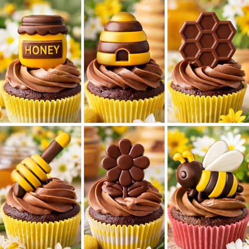 2Pack Bee Silicone Molds Bumble Bee Chocolate Candy Molds 6 Cavity Bee Silicone Soap Molds Honey Beehive flower Silicone Molds for Cake Chocolate Candy Desserts Pudding Ice Cube Soap Lotion (6 Cavity) - color: 6 Cavity