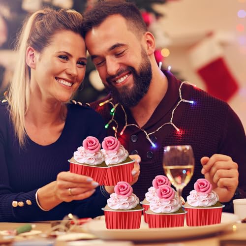 200 Pack Aluminum Cupcake Liners with Lids,Red,Plain - color: Red, style: Plain