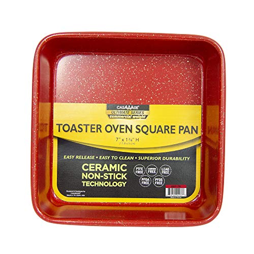 casaWare 7-Inch Toaster Oven Ultimate Series Commercial Weight Ceramic Non-Stick Coating Square Pan (Red Granite) - color: Red Granite
