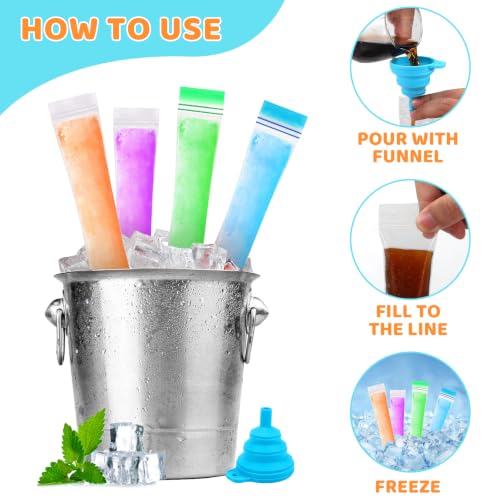 300 Disposable Ice Popsicle Mold Bags Comes With A Funnel, 3 Colors - color: 300PCS (3 Colors)