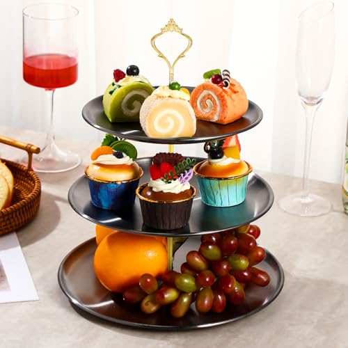Gerrii 2 Pack 3 Tier Cupcake Stand Serving Tray Metal,Black and Gold - color: Black and Gold
