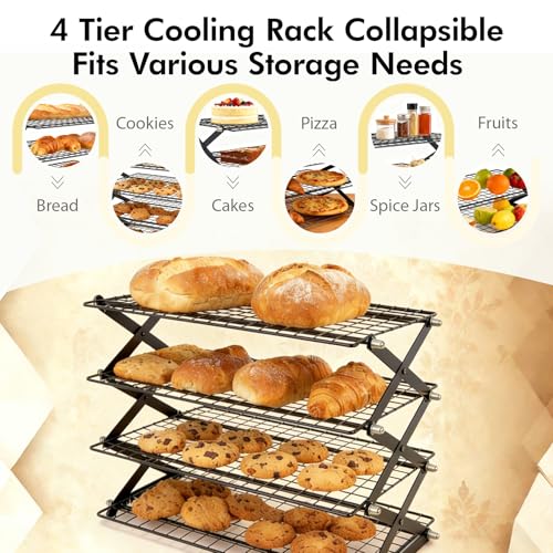 4 Tier Collapsible Cooling Rack for Baking, Adjustable cooling Rack