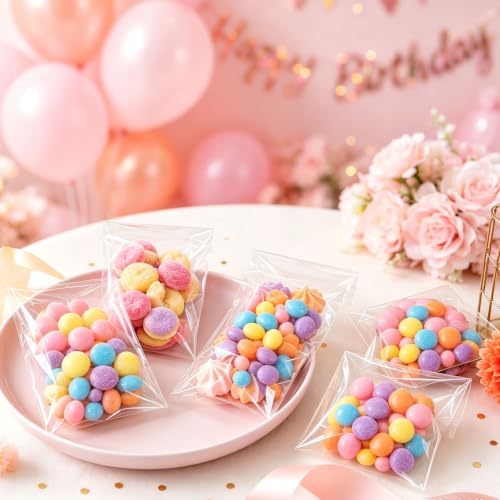 KoberrLi Cookie Bags with Seal Cellophane Bags Small 3 x 4-inch Clear Treat Crystal Self Protective Bags for Candy Cookies Cards Team, 100 Pack - size: 3x4 Inch (Pack of 100)