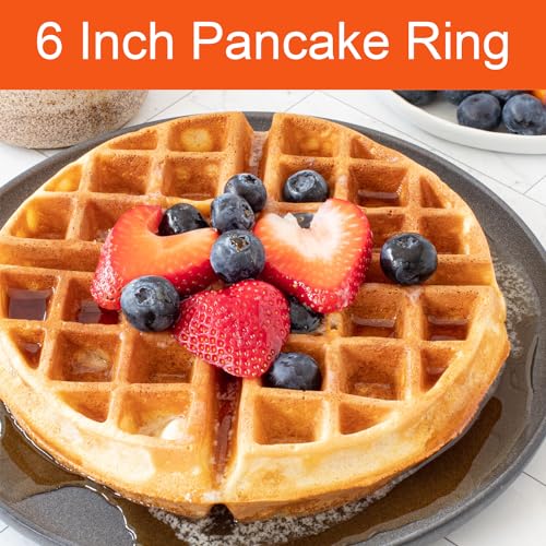 Pancake Ring for Griddle,2 Packs 6 Inch Egg Pancake Maker,Omelette Rings for Griddle,Non-stick Stainless Steel Crumpet Ring,Egg Muffin Rings Fried Egg Ring Pancake Shaper with Sinlicone Handle Grill - color: Black 2 pcs of 6“ with accessories