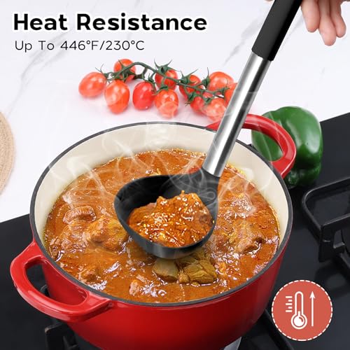 Onader Silicone Kitchen Utensils Set of 10, Cooking Utensils with Holder and Heat Resistant Stainless Steel Handle for Nonstick Cookware - Black - color: Black