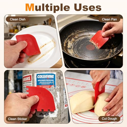 uxcell 6Pcs Serrated Pan Scraper 3.2x3.2Inch Kitchen Pot Scrubber Red - color: Red, size: 3.2x3.2Inch