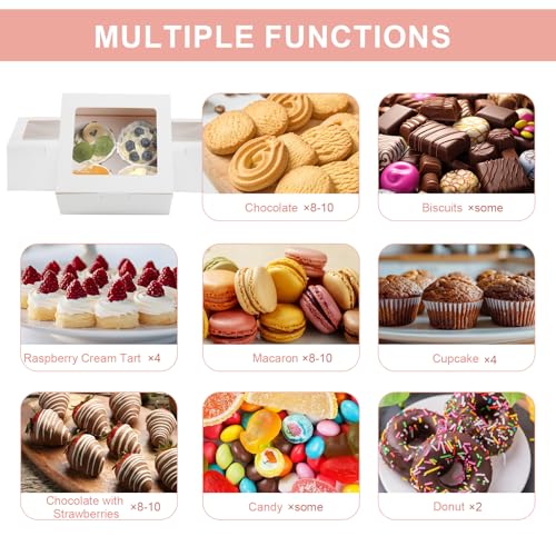 OAMCEG Cupcake Boxes with Window, 6x6x3 Inches Cookie Boxes,50 Pack,White - color: white-stickersA-50pcs