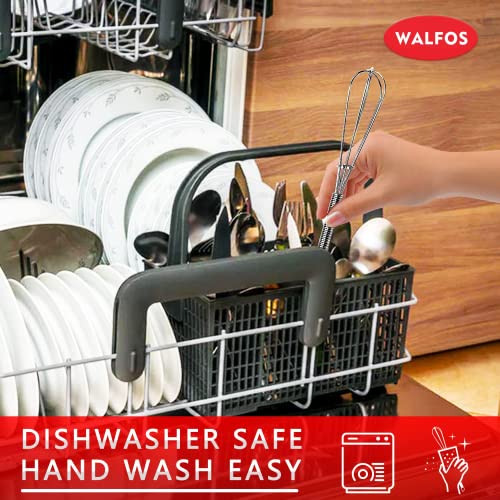 Walfos Mini Whisk,Non-Rust Whisk,304 Stainless steel Small Whisks.Heat Resistant 450℉.6+8Inch Tiny whisks Nice for Whisking, Blending Ingredients, Beating, Mixing Sauces (Silver) - color: 2pcs stainless steel; 6+8in
