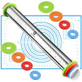 Stainless Steel Rolling Pin & Baking Mat Set with Adjustable Thickness Ring - size: 17-inch Blue