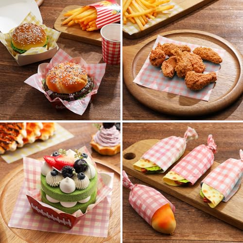 Honeydak 200pcs Checkered Wax Paper Sheets 7 x 7 Inch Red Parchment Paper - color: Red, style: Classic