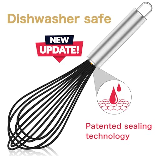 OYV Black Silicone Whisk Set of 3, 8/10/12 Inch, Non-Scratch - color: Premium(Black Pack)