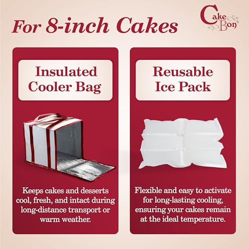 Cakebon 8" Insulated Cake Bag with Ice Pack Cooler Carrier 1Pack - size: 8 inch, style: White - 1 Pack