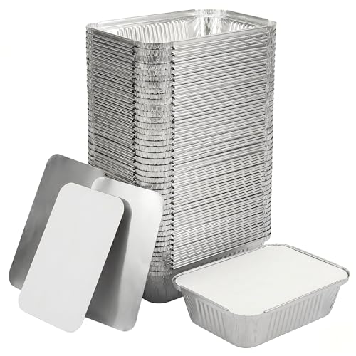 100 Pack Aluminum Foil Pans with Cardboard Lids, 8.3"x6.2", 2.25 LB - size: 100 Pack, style: Pans with Paper Lids