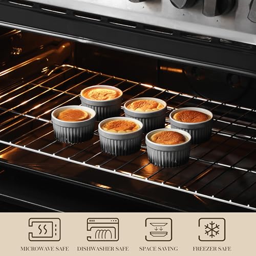 MALACASA 4 oz Ceramic Ramekins, Oven Safe Souffle Dishes, Set of 6, Grey - color: Grey, size: 4 Oz