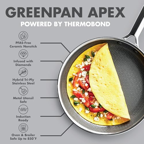 GreenPan Hybrid 2 Piece (9.5" & 11") Stainless Steel & Ceramic Skillet Set - color: Silver