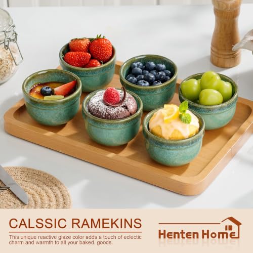 Henten Home 6 oz Ramekins Set Oven Safe, Ceramic Creme Brulee Ramekins Set of 2, Baking Cups for Pudding, Souffle, Ice Cream, Snack, Dipping (Green) - color: Green-2