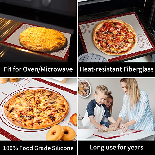 Silicone Baking Pastry Mat, Non Stick Dough Rolling Sheet with Measurement, Nonslip Kitchen Counter Mat, Oven Liner Mat Fondant Dough Kneading Mat for Making Cookies Macarons Bread Pizza - color: Red, size: 28"L x 20"W