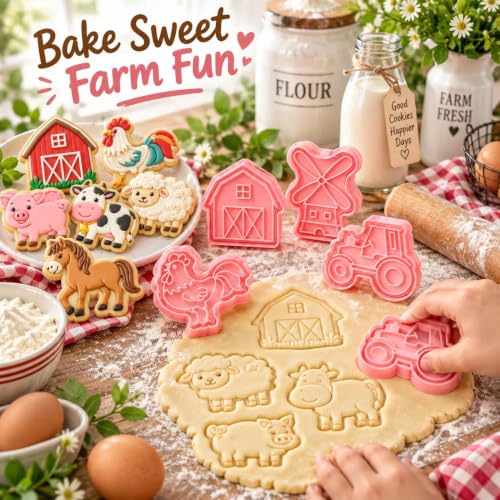 Farm Animal Cookie Cutters, 8-Piece Plastic Stamp Set - color: Farm Animal