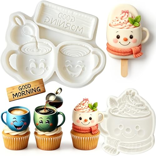 2Pcs Coffee Cup Silicone Fondant Molds for Cake Decorating, Candy - color: Coffee Cup Silicone Molds