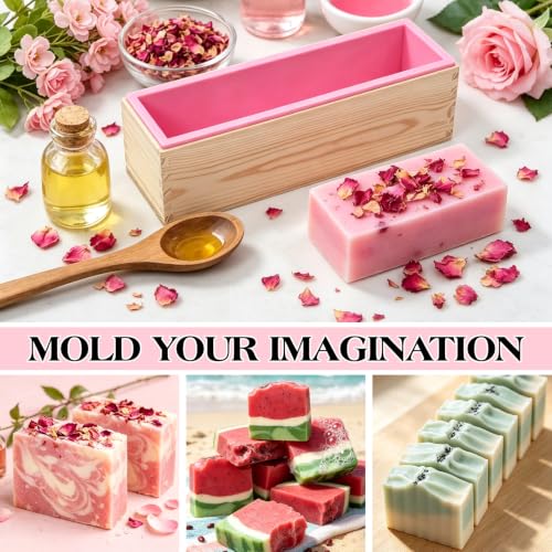 SJ 2-Pack 42 oz Soap Making Kit with Loaf Molds, Wooden Box & Cutters - color: Pink+Yellow / Rectangle