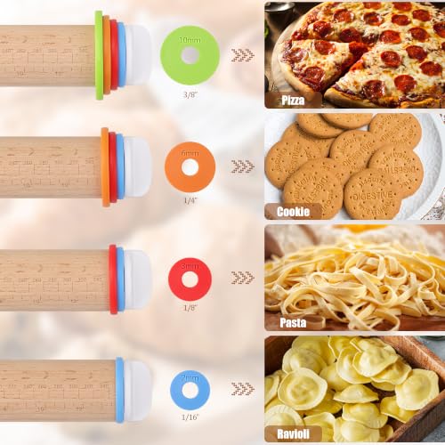 Adjustable Rolling Pin with Thickness Rings, 17 Inch Wood Roller - size: 17INCH