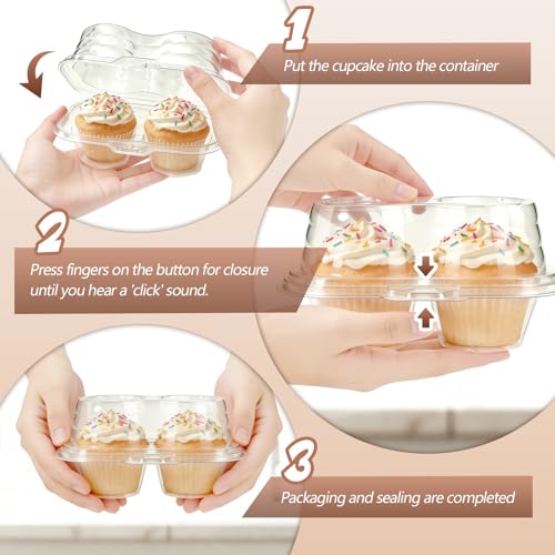 50 Pack Plastic Cupcake Containers with Lids, Disposable 2 Count